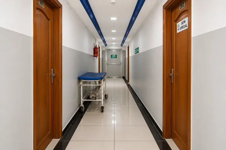 Lobby with Palmland Hospital branding